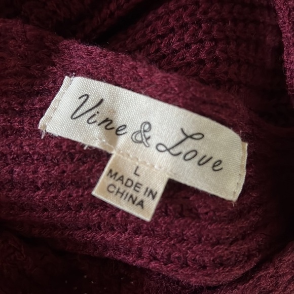 NEW-VINE & Love Back Cutout  Burgundy Ribbed Knit Sweater Mini Dress Size Large - Picture 8 of 9